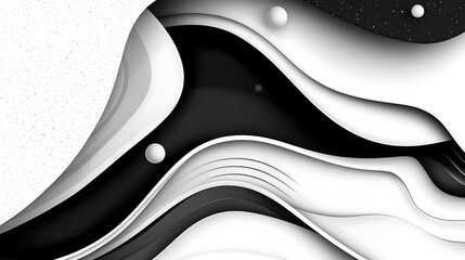 Poster - Abstract graphic design with flowing black and white layered shapes