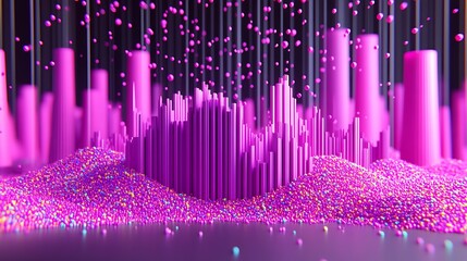 Poster - Purple abstract geometric shapes rising from colorful speckled ground