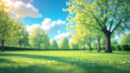 Wall Mural - lush green park with trees under bright blue sky on a sunny day