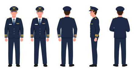 Poster - Pilot character design in detailed flat style for vector art