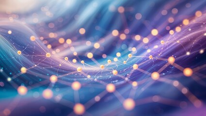 Aufkleber - Digital network visualization displaying interconnected nodes and waves of color in a futuristic design at dusk