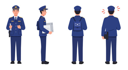 Poster - Police officer character design in flat style showcasing different poses vector art