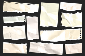 Wall Mural - ripped paper strips. realistic crumpled paper scraps with torn edges. shreds of notebook, book or ol