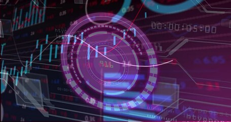 Poster - processing data with futuristic digital interface, displaying graphs and animations