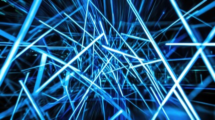 Poster - Blue neon lights forming abstract geometric patterns