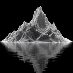 Aufkleber - Abstract Wireframe Mountain Landscape with Water Reflection on Black Background - Digital Art