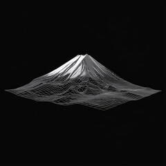 Aufkleber - Digital Mountain: Wireframe Peak Against Black Background, Geometric Landscape Rendering