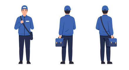 Poster - Delivery person character in flat style changing poses in vector illustration