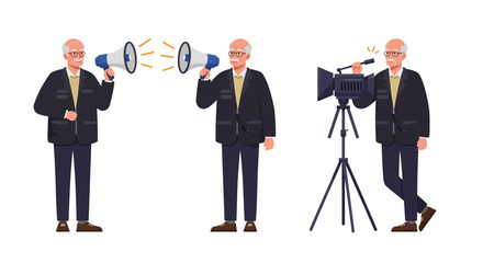 Poster - Person Using Megaphones Transitioning to Camera Setup in Flat Vector Art