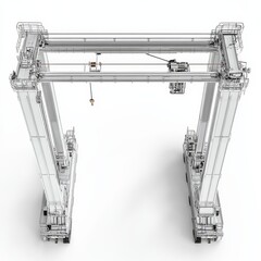 Aufkleber - Overhead Gantry Crane: A detailed view of an industrial lifting machine isolated on a white background, showcasing its robust structure