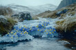 © SITI - Frozen river with flowers, mountains in distance
