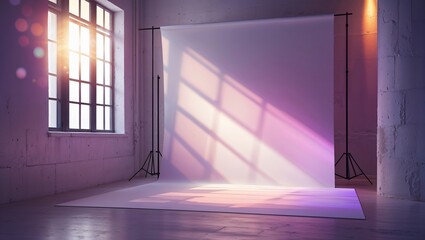 Poster - modern studio setup with natural lighting and colorful shadows creating an artistic ambiance in a sp
