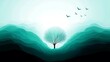 © Moments In Frame - Serene teal landscape with a solitary tree and soaring birds evoking peace and tranquility Nature's canvas