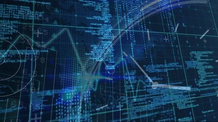 Poster - Animation of digital data and coding patterns forming network on blue background