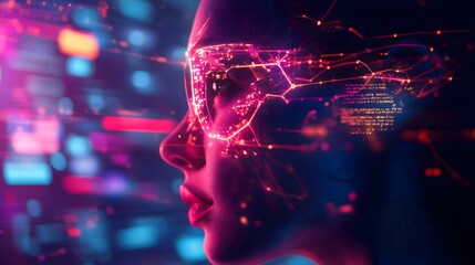 Poster - Abstract digital art, vibrant neon colors, futuristic theme, technology and innovation highlighted, suitable for modern design projects.