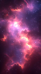 Wall Mural - Glowing nebula cloud with red, pink, and purple color variations scattered across space