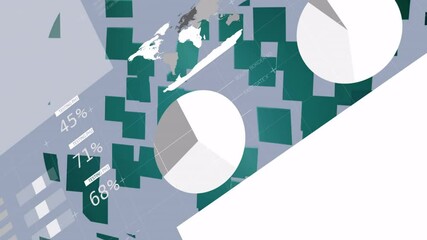 Poster - Digital data and pie chart animation overlaying world map for cloud computing