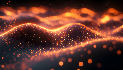 Wall Mural - Glowing orange wave of particles