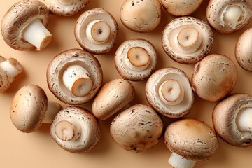 Poster - Mushrooms laid out on a surface showcasing their unique textures and shapes in a natural arrangement