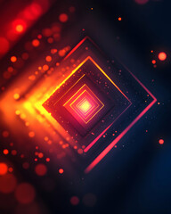 Wall Mural - Glowing square tunnel Warm light with floating particles