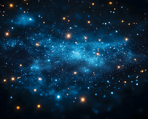 Wall Mural - Glowing stars and nebula in dark blue, deep space backdrop with bokeh effects
