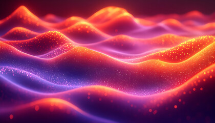 Wall Mural - Glowing waves surface, red, purple and orange, with blurred dots