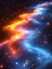 Wall Mural - Golden and blue nebulae swirl, dotted with stars in a dark sky, vertical