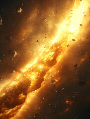 Wall Mural - Golden cosmic cloud with debris in deep space