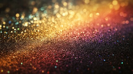 Poster - Softly illuminated rainbow particles, twinkling in a vast dark space with depth effect.
