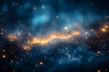 Wall Mural - Golden light particles glow against a dark, textured blue backdrop creating an ethereal feel