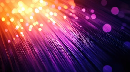 Poster - Vibrant abstract optical fiber background with glowing purple and orange fiber optic strands.