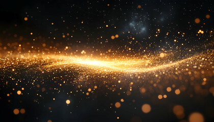 Wall Mural - Golden stream flowing in space, shimmering stardust, and galaxy clouds against a dark backdrop
