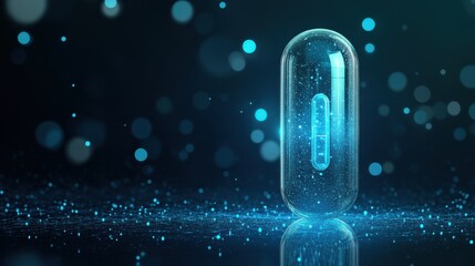 Aufkleber - Glowing Digital Capsule with Light Effects on Abstract Background in Technology Concept