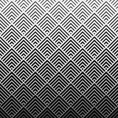 Poster - Geometric fades pattern. Faded halftone black art deco isolated on white background. Degraded border for design prints. Fadew halftones wallpaper. Fading gradient. Transition bg. Vector illustration