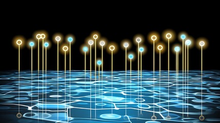 Aufkleber - Illuminated vertical lines emerging above a geometric blue surface