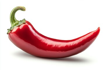 Poster - Vibrant red chili pepper with smooth skin and distinct shape resting on a neutral background