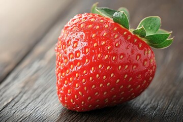 Aufkleber - Fresh and ripe strawberry resting on rustic wooden surface in warm lighting