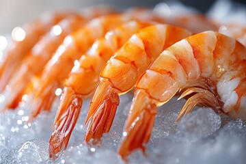 Aufkleber - Freshly prepared shrimp on ice ready for seafood lovers at a market