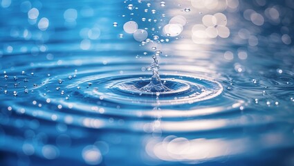 Poster - raindrop creates ripples on the surface of a tranquil blue pond during a sunny afternoon