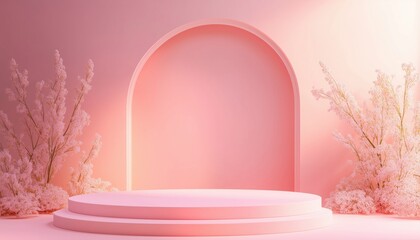Poster - Create A Sleek Display Podium Platform For Product Presentation And Advertising - Empty Stage With Clean Backdrop And Pastel Pedestal.