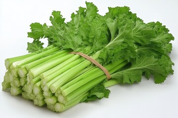 Poster - Fresh celery bunch arranged with vibrant green leaves, showcasing its crisp texture and healthy appeal for culinary uses