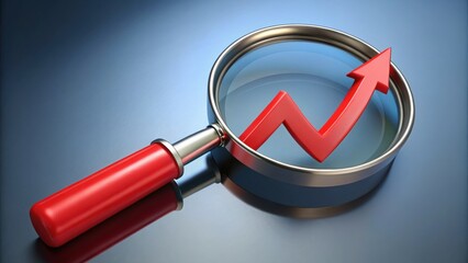 Poster - Focused Growth: A visual exploration of business progress, a magnifying glass revealing a dynamic, upward-trending arrow symbol, representing market analysis and strategic focus.