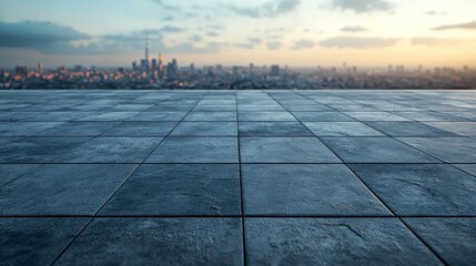 Poster - Urban Skyline: Cityscape View from Rooftop, Modern Architecture and Concrete Tiles