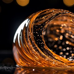 Poster - Distinctive Orange Liquid Splash with Dynamic Bubbles and Reflections
