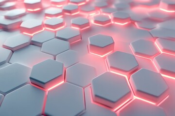 Poster - Hexagonal pattern with glowing lines in a futuristic design showcasing technology and innovation in digital art