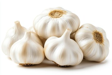 Aufkleber - Garlic bulbs arranged on a white surface showcasing their natural textures and shapes in daylight