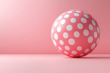 Aufkleber - Vibrant polka dot ball against a soft pink background creates a playful and cheerful atmosphere in a minimalist setting