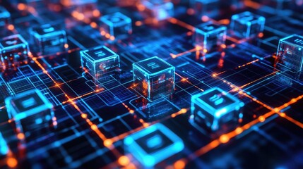 Poster - Blockchain-based financial transaction system visualizing decentralized payments, smart contracts, and encrypted transfers.