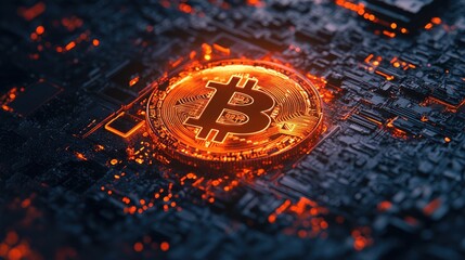 Poster - Cryptocurrency payment interface with a glowing Bitcoin transaction, blockchain verification, and decentralized finance symbols.