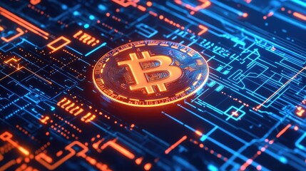 Poster - Cryptocurrency payment interface with a glowing Bitcoin transaction, blockchain verification, and decentralized finance symbols.